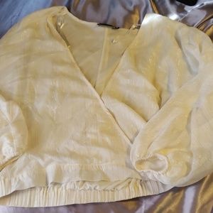 Crop sheer deep v 3/4 sleeve top